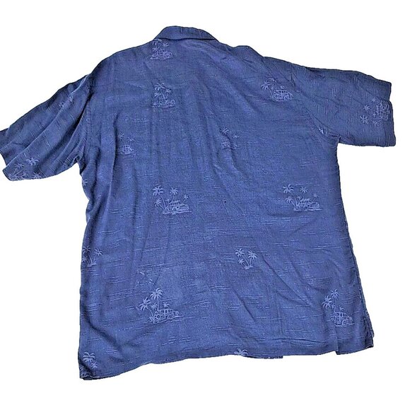 VTG Windham Pointe Cuban Black Striped Palm Print Mens Sz M Button-up Shirt - Picture 2 of 9